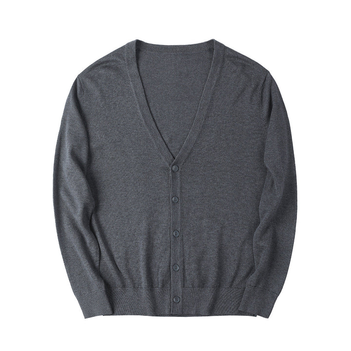 Men's slim fit V-neck button cardigan with long sleeves and ribbed trims