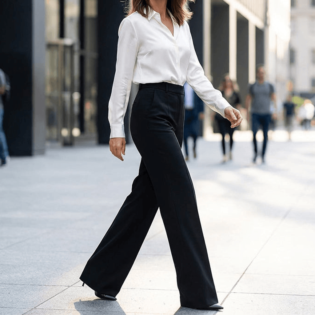 Women's high-waisted wide-leg suit trousers with front pleats