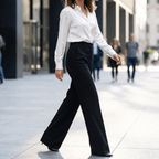 Women's high-waisted wide-leg suit trousers with front pleats