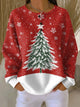 Women's red Christmas jumper with snowy tree and snowflake print