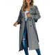 Women's long double-breasted trench coat with lapel collar and long sleeves