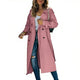 Women's long double-breasted trench coat with lapel collar and long sleeves