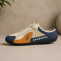 Men's lace-up trainers with mesh panels, contrast overlays and flat ridged soles