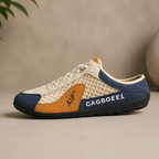 Men's lace-up trainers with mesh panels, contrast overlays and flat ridged soles