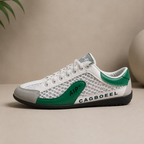 Men's lace-up trainers with mesh panels, contrast overlays and flat ridged soles