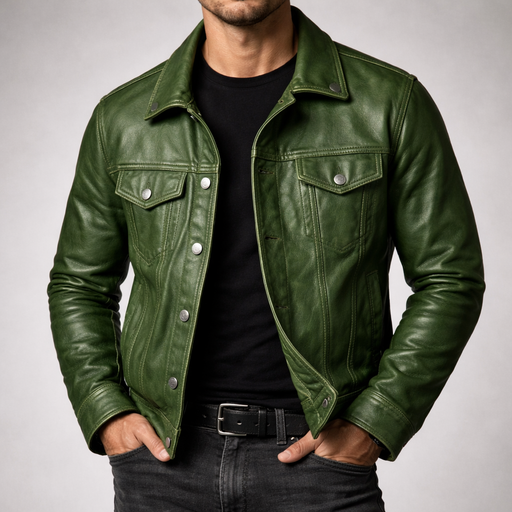 Men's Faux Leather Trucker Jacket