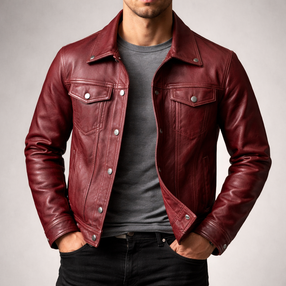 Men's Faux Leather Trucker Jacket