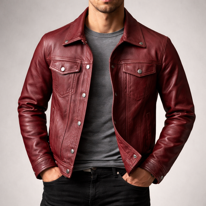 Men's Faux Leather Trucker Jacket