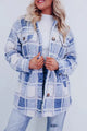 Women's checked teddy jacket with collar and button front