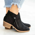 Women's ankle boots with side zipper and stacked block heel