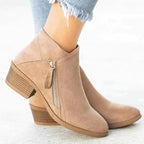 Women's ankle boots with side zipper and stacked block heel