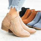 Women's ankle boots with side zipper and stacked block heel