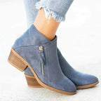 Women's ankle boots with side zipper and stacked block heel