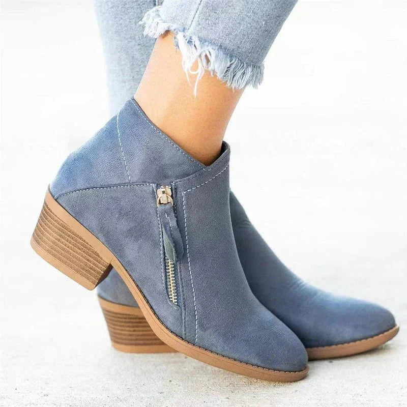 Women's ankle boots with side zipper and stacked block heel
