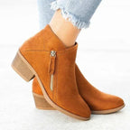 Women's ankle boots with side zipper and stacked block heel