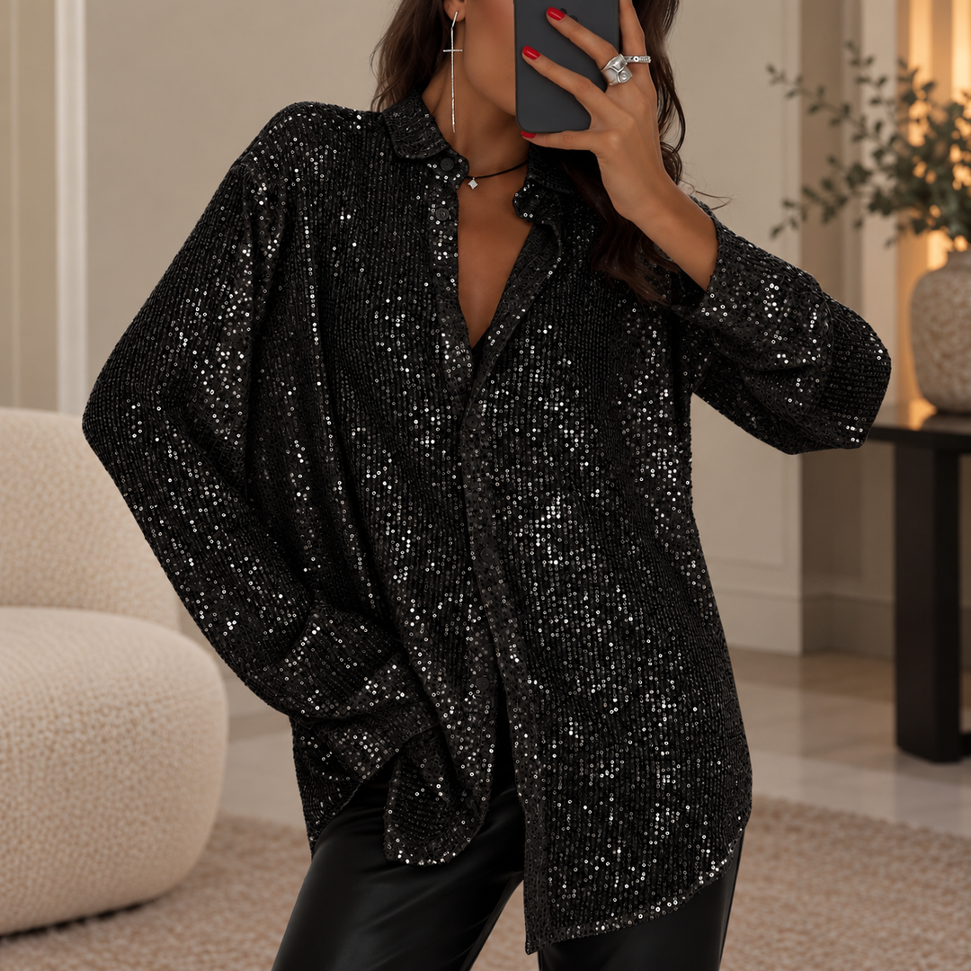 Women's Oversized Sequin Party Shirt