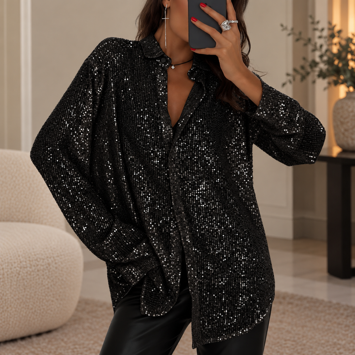 Women's Oversized Sequin Party Shirt