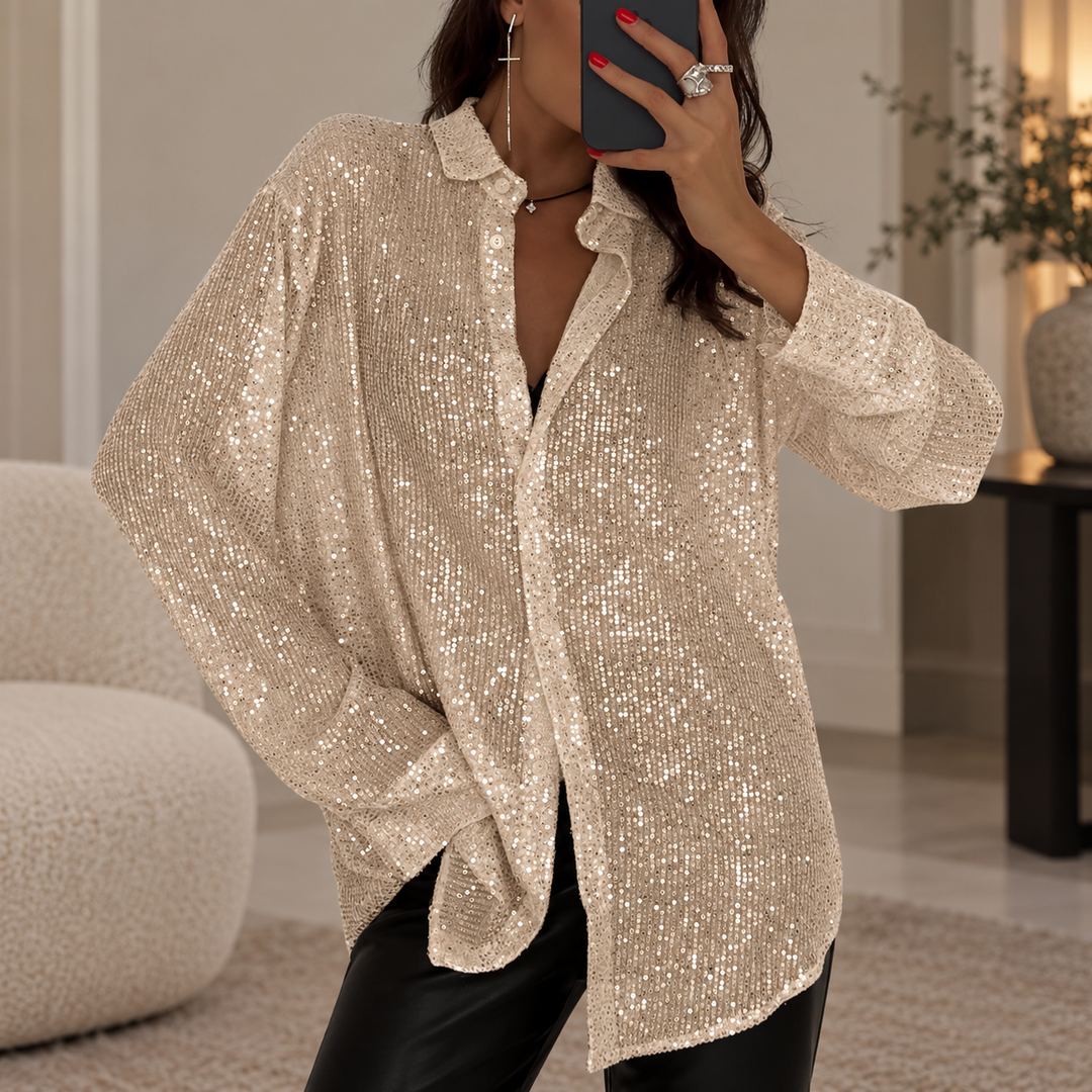 Women's Oversized Sequin Party Shirt