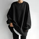 Women's oversized crew neck sweater with long sleeves and ribbed trims