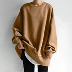 Women's oversized crew neck sweater with long sleeves and ribbed trims