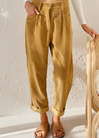 Women's high-waisted corduroy trousers with straight legs and cuffs