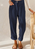 Women's high-waisted corduroy trousers with straight legs and cuffs