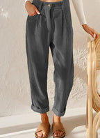 Women's high-waisted corduroy trousers with straight legs and cuffs