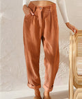 Women's high-waisted corduroy trousers with straight legs and cuffs