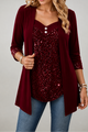 Women's Sequin Front Mock-Layer Party Top