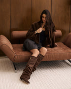 Women's brown slouchy knee-high boots with pointed toes