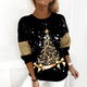Women's black black Christmas jumper with glitter tree motif and glitter sleeves