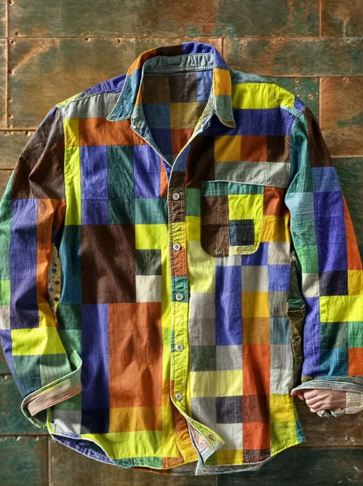 Men's multicoloured checked long-sleeve shirt with button front and chest pocket