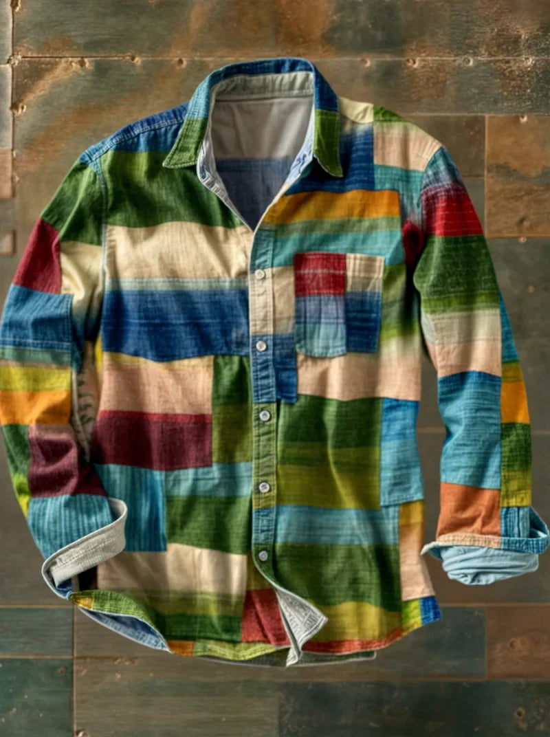 Men's multicoloured checked long-sleeve shirt with button front and chest pocket