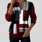 Women's geometric print sweatshirt with quarter zipper and long sleeves