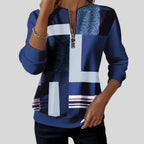Women's geometric print sweatshirt with quarter zipper and long sleeves