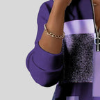 Women's geometric print sweatshirt with quarter zipper and long sleeves
