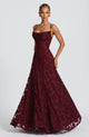 Floral lace fit and flare maxi evening dress with spaghetti straps