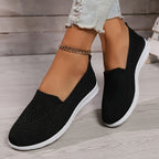 Women's knitted slip-on walking trainer with white flat sole