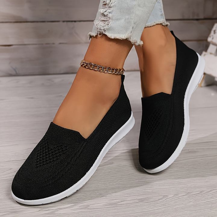 Women's knitted slip-on walking trainer with white flat sole