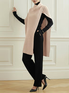 Women's ribbed high neck sweater with an asymmetric split front
