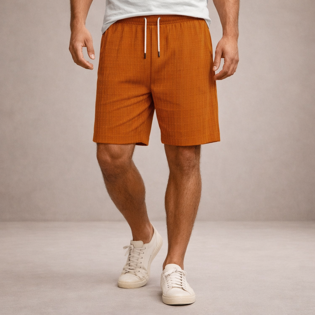 Men's vertical striped shorts with drawstring waist