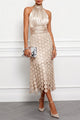 Women's Satin Halter Neck Midi Dress