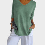 Women's V-neck jumper with three-quarter sleeves and ribbed trims