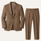 Men's two-piece single-breasted suit with notched lapels and tailored trousers
