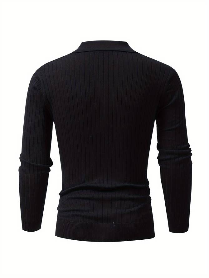 Men's Ribbed Open-Collar Polo Jumper