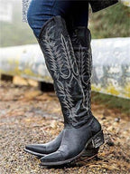 Women's knee-high Western cowboy boots with embroidered shafts