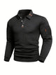 Men's long-sleeve textured quilted polo sweater with button placket and sleeve zip pocket