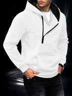 Men's hooded sweatshirt with diagonal zip detail and kangaroo pocket