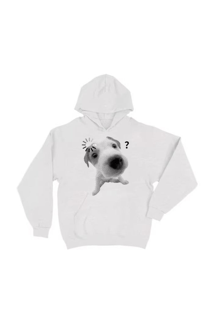 Unisex white hoodie with cat or dog graphic print