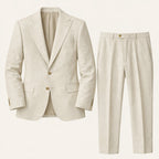 Men's two-piece single-breasted suit with notched lapels and tailored trousers